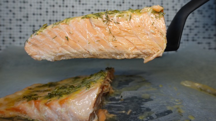 salmon al horno con miel y mostaza