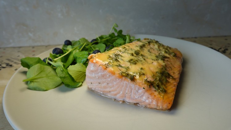 salmon al horno con miel y mostaza
