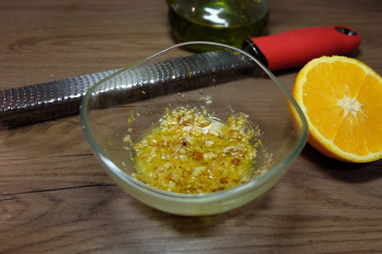 dorada rápida al horno con vinagreta de nueces y naranja